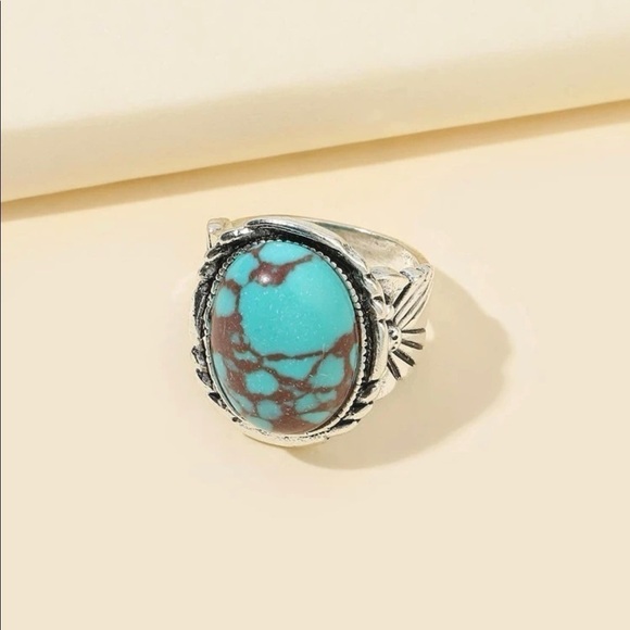 Bohemian Turquoise Stone Silver Ring - Picture 1 of 8